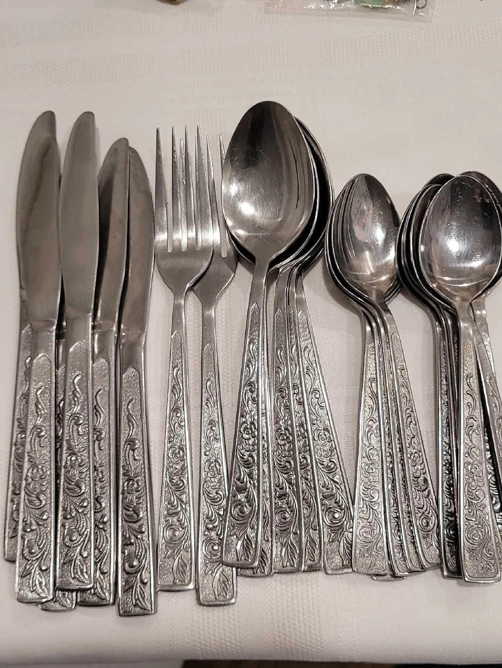 MCM Flatware Spoons Forks Knives Stainless Steel Signed Plume Korea